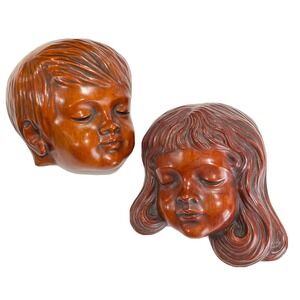 Achatit Wall Masks Boy 1067 And Girl 1068 50s 60s Made In Germany Vintage Rare